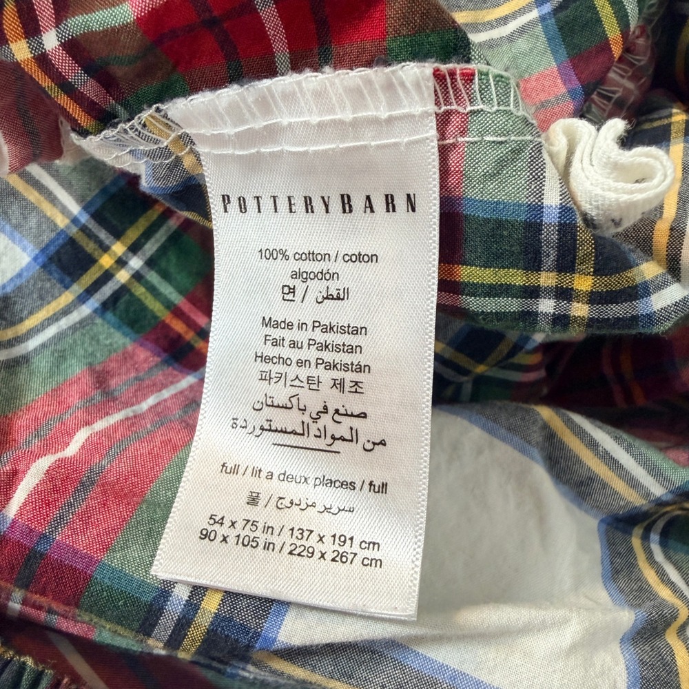 Pottery Barn Sheets Flat & Fitted Full Stewart Plaid Cotton Bedding Holidays - Picture 4 of 5